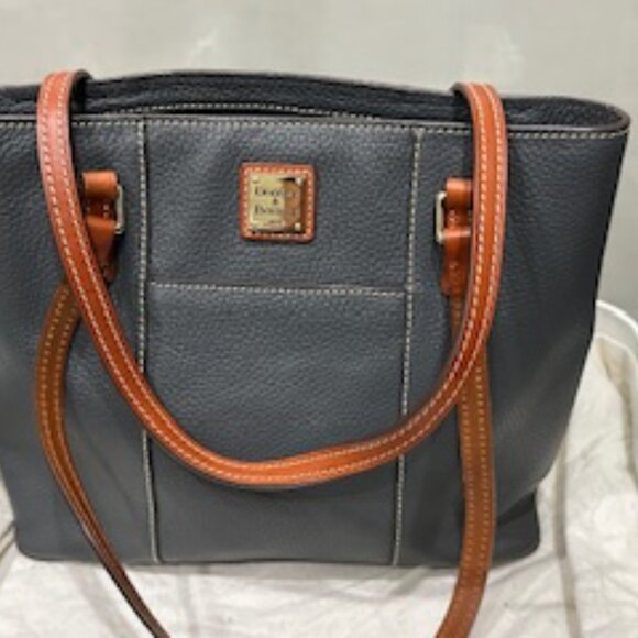 Dooney & Bourke Pebble Leather Small Lexington Tote Dark Grey EUC - Picture 4 of 7